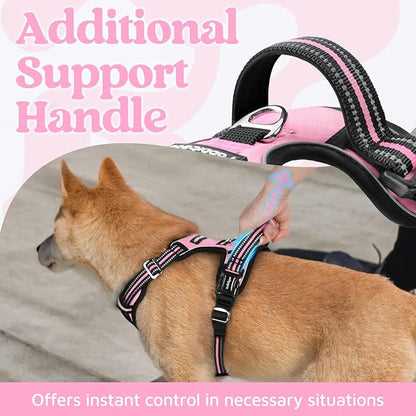 rabbitgoo Dog Harness Medium Sized, No Pull Dog Vest with 3 Buckles, Adjustable Soft Padded Pet Harness with Easy Control Handle and Reflective Strips, Light Pink, M
