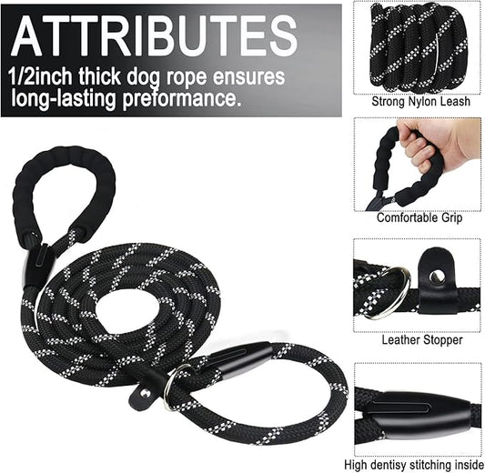 Dog Leash, 5 FT Heavy Duty Dog Leashes, Durable Premium Quality Strong Training Rope Slip Leash with Comfortable Padded Handle and Highly Reflective Threads for Small Medium and Large Dogs
