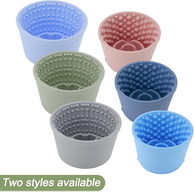 Slow Feeder Dog Bowls, Silicone Dog Lick Bowl with Brush & Scraper, Non-Slip Base Slow Feeder for Anxiety Alleviating & Oral Health, Gray Blue