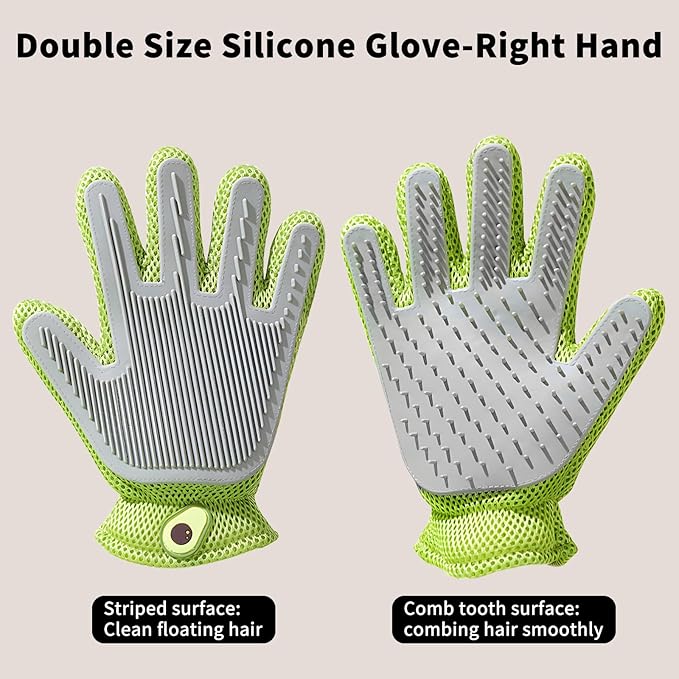 2 in 1 Pet Grooming Gloves - Cat and Dog Glove Brush, High Efficiency Pet Hair Removal Massage Glove, Clean Hair on Both Sides (Green /1 Piece)