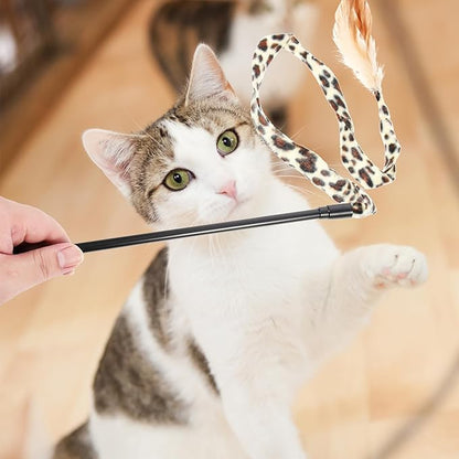 balacoo Interactive Cat Teaser Wand Toy with for Indoor Cats Portable Cat Wand Toy for Kitten Exercise and Playtime