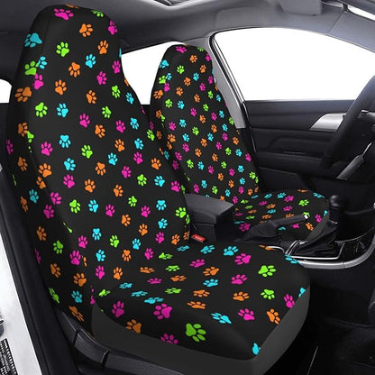 Foruidea Colorful Dog Cat Paw Print Car Seat Covers Universal 2 Pcs Auto Front Seat Cover Fit Most Cars,SUV,Sedan,Trucks