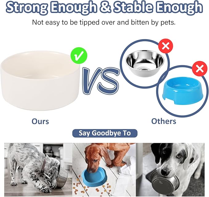 Ceramic Dog Bowl for Food and Water - Pet Dish for Small and Medium Dogs - Microwave and Dishwasher Safe - 28.74 oz - 850 ml - White