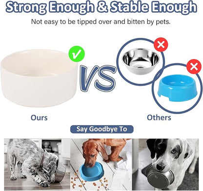 Ceramic Dog Bowl for Food and Water - Pet Dish for Small and Medium Dogs - Microwave and Dishwasher Safe - 28.74 oz - 850 ml - White