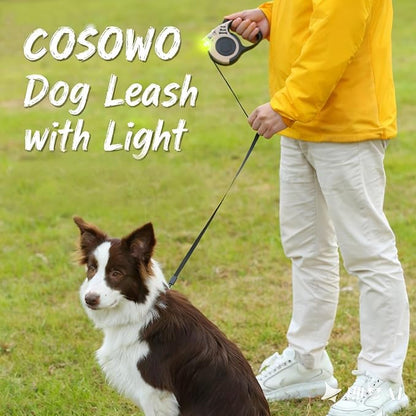 Retractable Dog Leash with USB Rechargeable Flashlight for Night Walks, 16FT Automatic Telescopic Tractor Dog Leash for Small and Medium Dogs, Light Blue