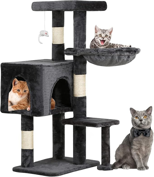 BestPet | 37" Cat Tree Tower | Light Gray | Sturdy Multi-Level Cat Tree with Plush Condo, Cozy Perch, Sisal Scratching Posts, Hanging Toy and Hammock | Easy Assembly | for Kittens & Adult Cats