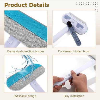 OMISTAR 2 Pcs 23.6 Inch Pet Hair Removal Tool, 4-in-1 Multifunctional Fur Cleaner with Extendable Handle, Reusable Dog Cat Hair Remover Brush for Furniture, Carpet, Couch, Bedding & Car Interiors