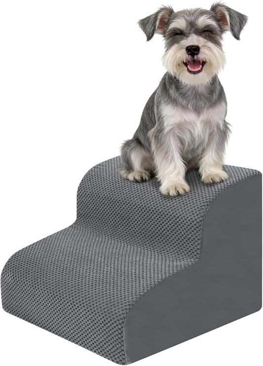 Dog Stairs for Small Dogs, 2-Steps Dog Ramp for Couch, Pet Stairs with Highly Supportive Foam and Non-Slip Bottom, Pet Steps for Cat & Doggie (High 11.8Inch)