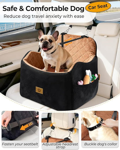 Dog Car Seat for Small/Medium Dogs, Detachable Washable Dog Booster Car Seat Under 35lbs, High-Support Memory Foam,Travel Bed with Storage Pockets