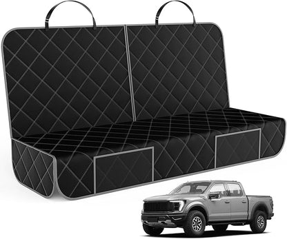 ZQ Trucks Dog Car Back Seat Cover for Ram1500/F150/GMC Sierra/Tacoma/Chevrolet Silverado, Access for Middle Seatbelt, Waterproof Bench Seat Protector for Pickups Nonslip Rear Dog Cover