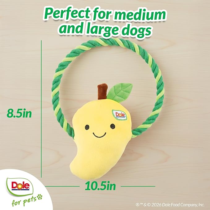 Dole for Pets® Dog Rope Toy with Squeakers, Mango Tug of War Dog Toy, Tough Cotton Rope Toys for Dogs, Aggressive Chew Toys for Medium Dogs