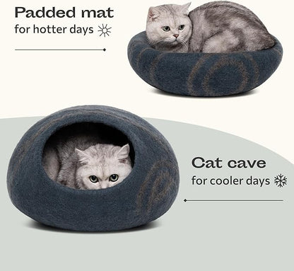 MEOWFIA Cat Cave – Premium Felt Cat Bed for Indoor Cats, Handmade 100% Merino Wool, Cat (Medium, Slate Grey) (Pack of 2)