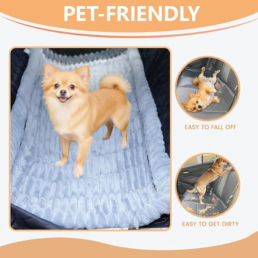 2-in-1 Dog Car Seat Cover & Dog Car Pet Bed Mat for Back Seat, Waterproof Pet Hammock with Soft Plush Cushion, Nonslip Backseat Protector for Dogs, Fits Cars SUVs Trucks