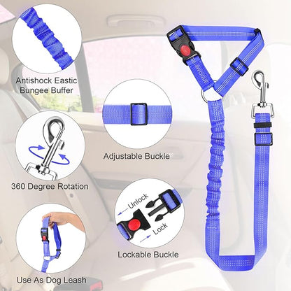 BWOGUE Pet Dog Cat Seat Belts, Car Headrest Restraint Adjustable Safety Leads Vehicle Seatbelt Harness (1 Pack, Purple, Elastic)