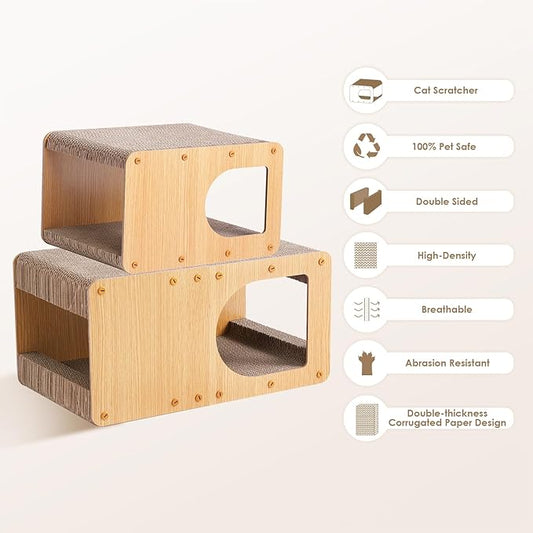 EHEYCIGA Cardboard Cat Scratcher House, 20-Inch Corrugated Cat Scratcher for Indoor Cats, Large Scratching Board Pad, Brown