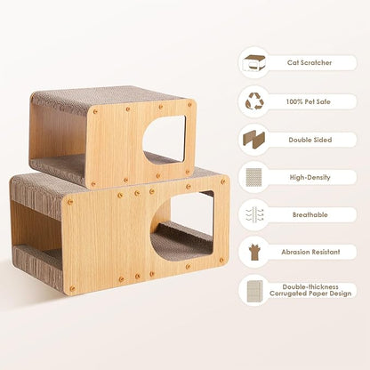 EHEYCIGA Cardboard Cat Scratcher House, 17-Inch Corrugated Cat Scratcher for Indoor Cats, Kitten Scratching Board Pad, Brown