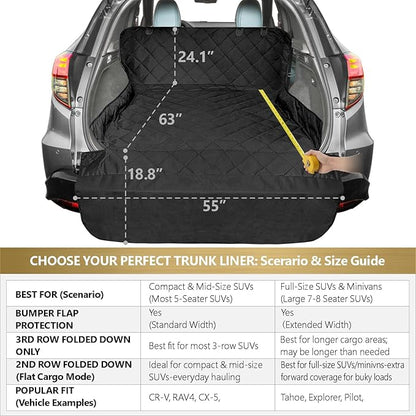 F-color SUV Cargo Liner for Dogs, Upgraded Extra Large Water Resistant Pet Cargo Cover Dog Seat Cover Mat for SUVs with with Bumper Flap for Full-Size SUVs Vans, Black