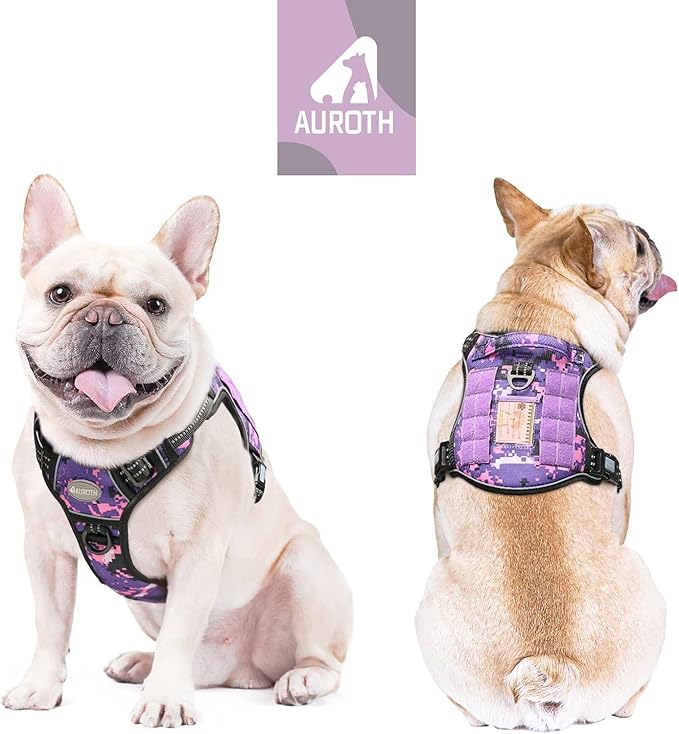 AUROTH Tactical Dog Harness for Small Medium Large Dogs No Pull Adjustable Pet Harness Reflective Working Training Easy Control Pet Vest Military Service Dog Harnesses (S, Purple Camo)