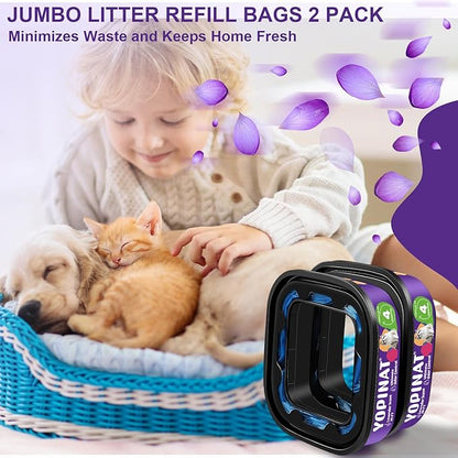 Jumbo Square Refill Bags for Cat 2 Pack - Total 56FT Lasts Up to 8 Months - Superior Odor Control for Dog Poop Cat Litter Bags - Pet Waste Refill Bags Fits Pet Genie and Litter Genie Pails