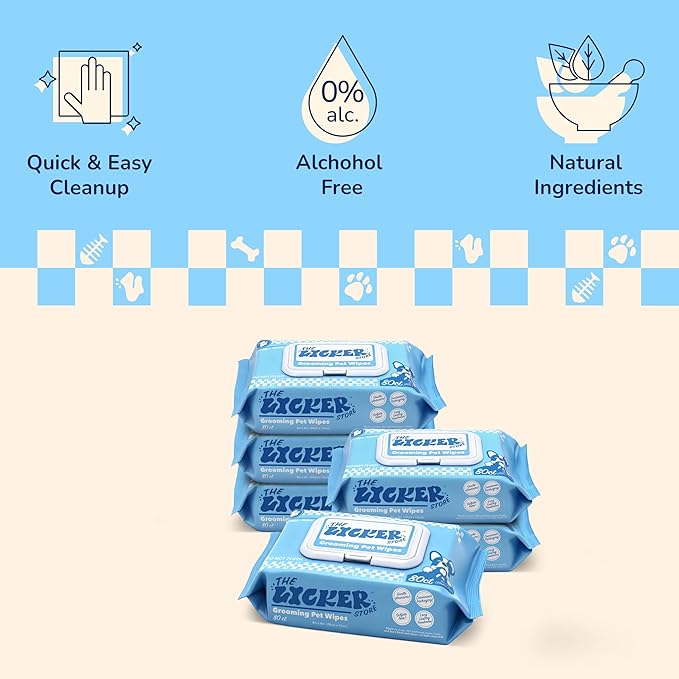 PWP1000A-6SET Dog Grooming and Body Wipes, Hypoallergenic Pet Wipes with Aloe Vera, Chamomile & Coconut Oil, Cleaning & Deodorizing for Paws and Body, 480 Count