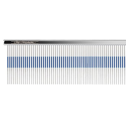 Chris Christensen 9" Long Tooth Fine/Extra Fine Comb-Out Comb, Groom Like a Professional, Rounded Corners Prevent Friction and Breakage, Unique Rubber Grip Line, Chrome Finish