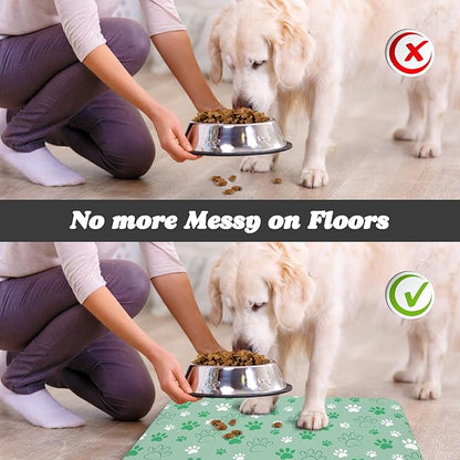 Dog Food Mat, Absorbent Water Bowl Mats Cat Pet Feeding Placemats Green 24 * 32 inch