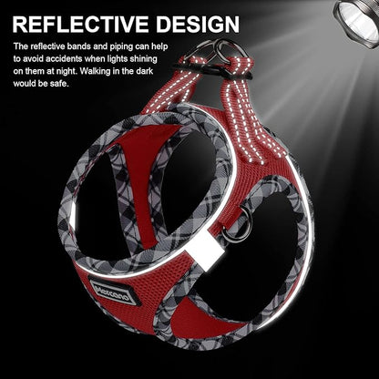 Mercano Soft Mesh Dog Harness and Leash Set, No-Chock Step-in Reflective Breathable Lightweight Easy Walk Vest Harnesses with Safety Buckle for Small Dogs, Cats (Red, XXS)