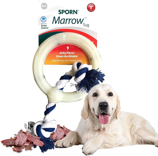 Sporn Yuppie Puppy Ultimate Marrow Filled Nylon Chew Heart with Rope Tug, White, Large (YPUS71102)