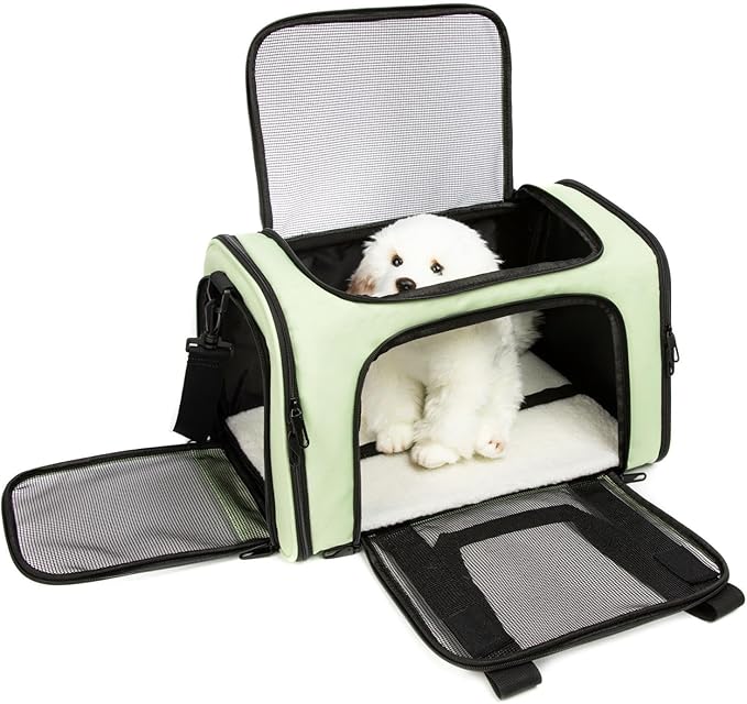 Cat Carrier Dog Carrier Pet Carriers for Medium Small Cats Dogs Puppies up to 15 Lbs,TSA Airline Approved Small Dog Cat Carriers Soft Sided,Collapsible Travel Puppy Carrier (Green, Large)