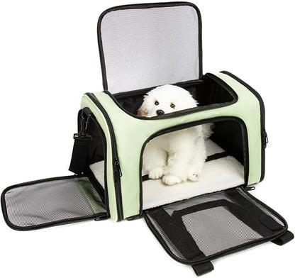 Cat Carrier Dog Carrier Pet Carriers for Medium Small Cats Dogs Puppies up to 15 Lbs,TSA Airline Approved Small Dog Cat Carriers Soft Sided,Collapsible Travel Puppy Carrier (Green, Large)