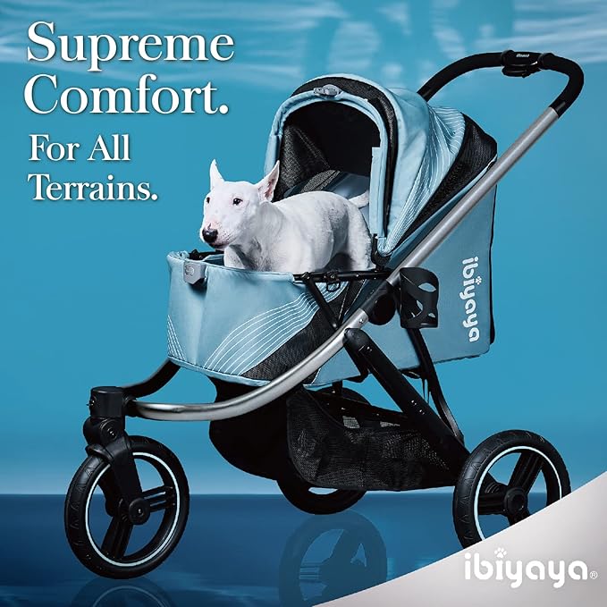 ibiyaya The Beast Pet Jogging Stroller for All Terrains, 3-Wheel Dog Carrier with Double Breaks, Zipperless Large Stroller for Running & Hiking, Multiple Small Dogs, Medium Dogs, or Cats (Flash Grey)