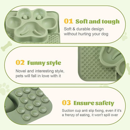 Silicone Slow Feeder Dog Bowls & Cat Bowls, 2 Cups Small Pet Food Bowl with Non-Slip Suction Base, Food-Grade Safe Puzzle Feeder for Small & Medium Dogs & Indoor Cats (Paw Lick Mat (Green))
