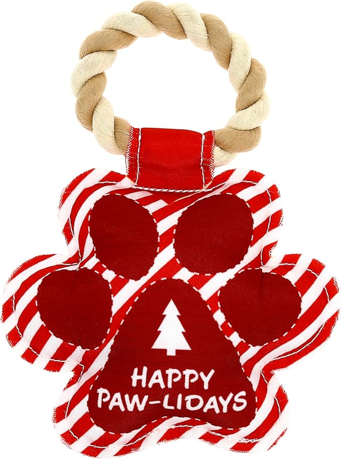 Pavilion - Happy Paw-Lidays - 9" Pawprint Puppy Dog Toy with Rope Handle K-9 Furry Companion Present