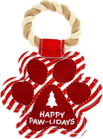 Pavilion - Happy Paw-Lidays - 9" Pawprint Puppy Dog Toy with Rope Handle K-9 Furry Companion Present