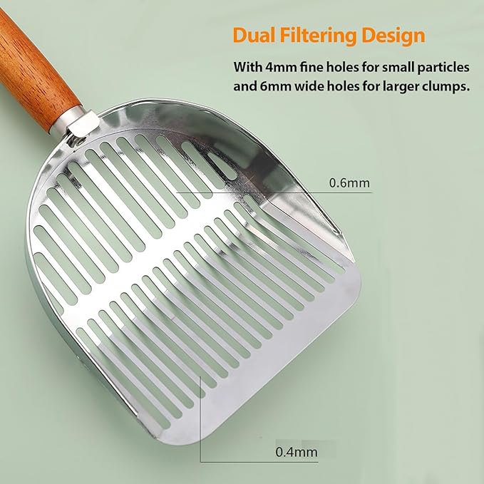 Stainless Steel Metal Cat Litter Scoop,Kitten Pooper Lifter with Long Handle, for Litter Box,with Small Broom & Dustpan,for Quick Cleaning