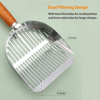 Stainless Steel Metal Cat Litter Scoop,Kitten Pooper Lifter with Long Handle, for Litter Box,with Small Broom & Dustpan,for Quick Cleaning