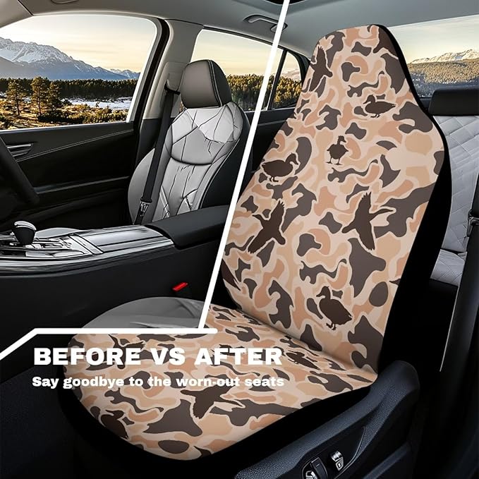 Duck Hunting Car Seat Covers Waterproof Breathable Front Seat Cover Set of 2, Easy to Install Vehicle Front Seats Interior Protector Suitable for Most Car Auto SUV Sedan Truck