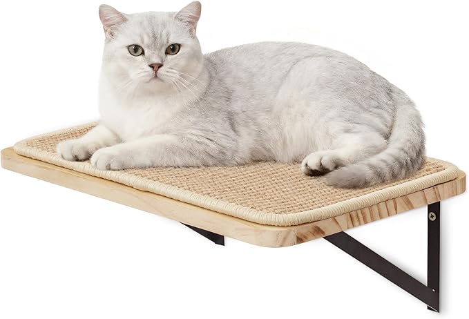 Cat Floating Wall Shelf with Scratching Mat, 1PC 9.7X16.6 Inch Large 1 Inch Thick Wood Cat Window Perches Hanging Shelves Wall Mounted Beds for Sleeping, Playing, Climbing, Support to 30 LBS