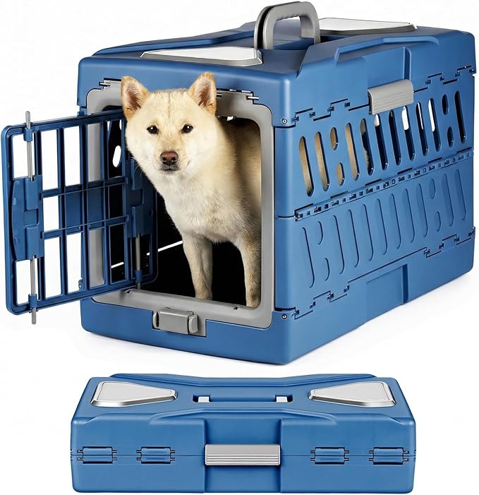 Collapsible Pet Carrier for Small Dogs & Cats - 3-Second Fold Portable Pet Travel Crate, Durable PP Material, Ventilated Design, Double-Sided Door, Foldable Pet Kennel for Car/Outdoor/Home