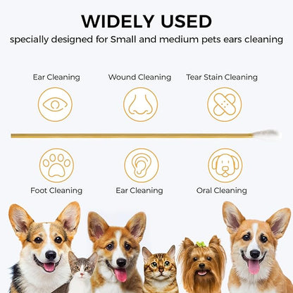 300PCS Long Cotton Swabs with Storage Box, 6 Inch Dog Ear Swabs - for Small and Medium Pet Ear Cleaning - Soft Cotton Tips, Gentle and Lint-Free, Specially Designed for Dogs (Medium)