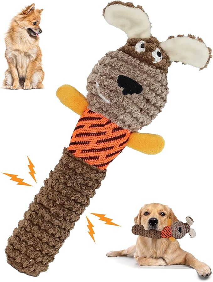 Squeaky Dog Toys for Small Dogs, Interactive Dog Plush Toy for Tough Play, Durable Chew Gifts for Puppy Teething to Keep Them Busy and Relieve Boredom (Brown Dog)