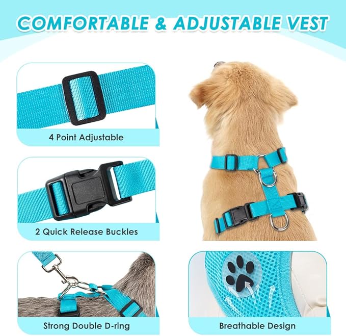 Lukovee Dog Seat Belt for Car, Adjustable Dog Car Harness for Large Medium Small Dogs, Soft Padded & Breathable Mesh Dog Seatbelt with Car Strap and Carabiner (Light Blue,S)