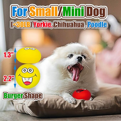 Squeaky Dog Toys for Small and Mini Dogs, Latex Soft Flat Puppy Teething Balls, Colorful Smile Face Interactive Chew Toys