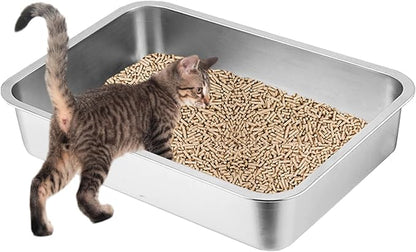 Stainless Steel Cat Litter Box, 15.7"×11.8"×2.8" Metal Litter Pan, Small Litter Box for Little Cats Kittens, Easy Cleaning