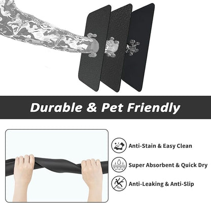 Dog Food Mat - Absorbent Cat Mat for Food and Water, No Stains Pet Feeding Bowl Mat, Easy to Clean Pet Placemats, Quick Dry Dog Water Dispenser Mat for Messy Drinkers | Black 16"x 24"