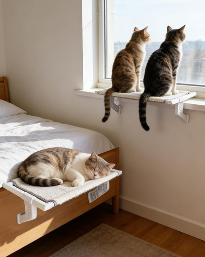 Heavy-Duty Cat Window Perch 2-Pack – All-Metal Frame Supports up to 120 lbs Each – Durable, Easy-to-Assemble Cat Hammocks for Large & Multiple Cats (XL 2PC)