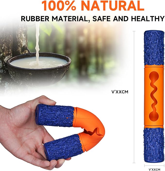 Stick Interactive Dog Toy 9” in Outdoor Dog Toy for Aggressive Chewers Tough Natural Rubber Chew Toys (Blue&Red)