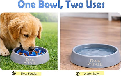Oak & Tail Slow Feeder Dog Bowl with Removable Silicone Insert, 2-in-1 Pet Food Water Bowl, Anti-Gulping Design for Healthy Eating, Gray, Blue