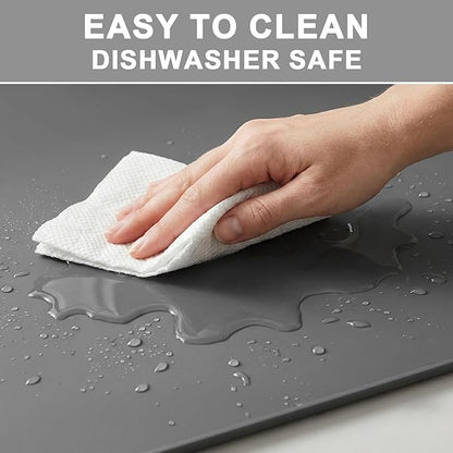 ESTHELLO Waterproof Pet Feeding Mats - Advanced Silicone Dog Food Mat Easy to Clean for Dog & Cat Bowls, 19''X12'' Premium Gray