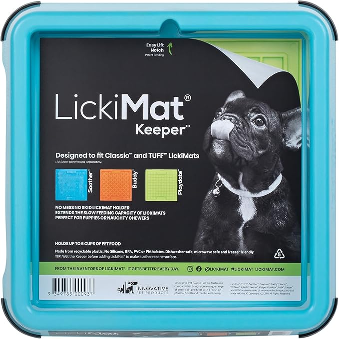 LICKIMAT Indoor Keeper Dog Feeding Station - Slow Feeder Lick Mat Keeper for Dogs Food, Treats, Yoghurt & Peanut Butter - Extend Licky Mats for Dogs into Full Feeder, Turquoise